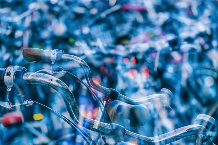 bicycles, handlebars, double exposure